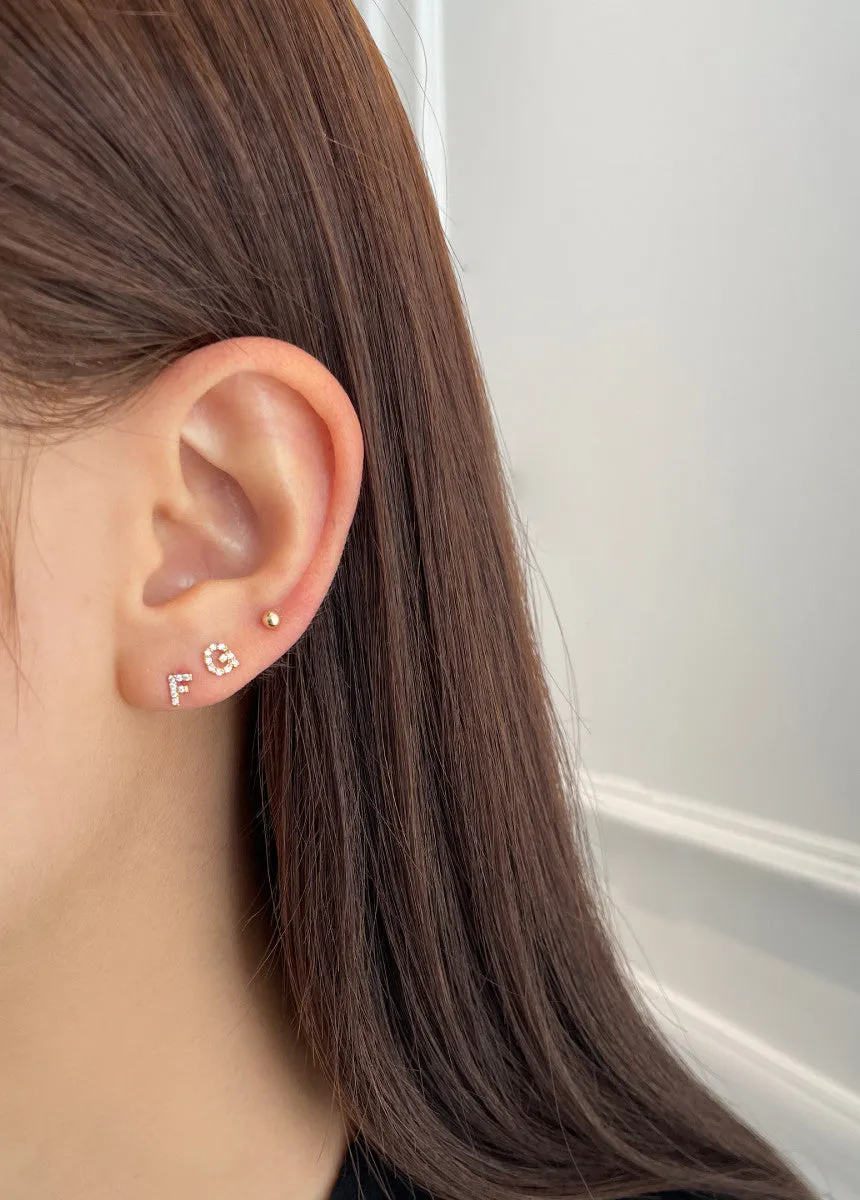 14K Real Gold Alphabet Initial Tragus Cartilage Forward Helix Conch Earring 6MM Bar Length Piercing