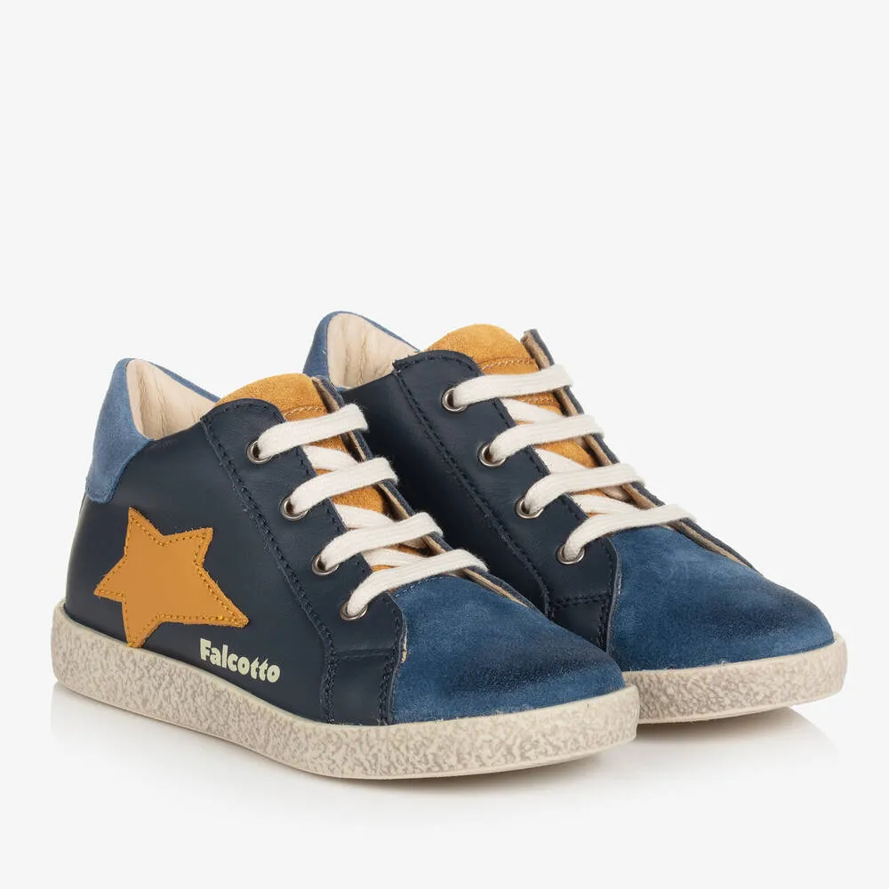 Boys Navy Blue Leather Trainers