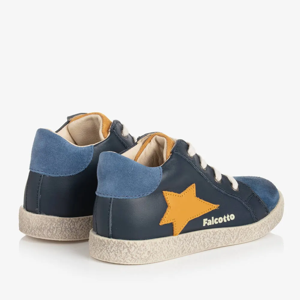 Boys Navy Blue Leather Trainers