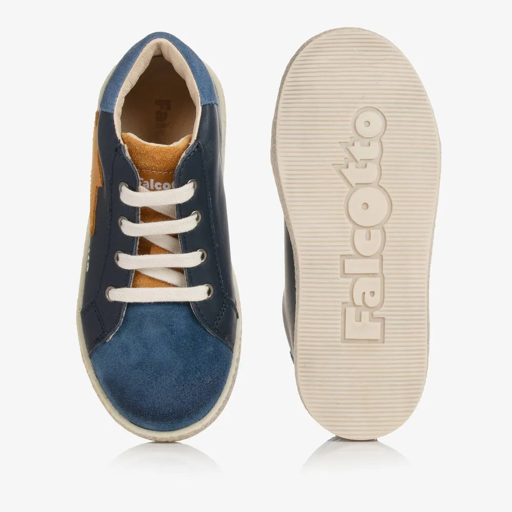 Boys Navy Blue Leather Trainers