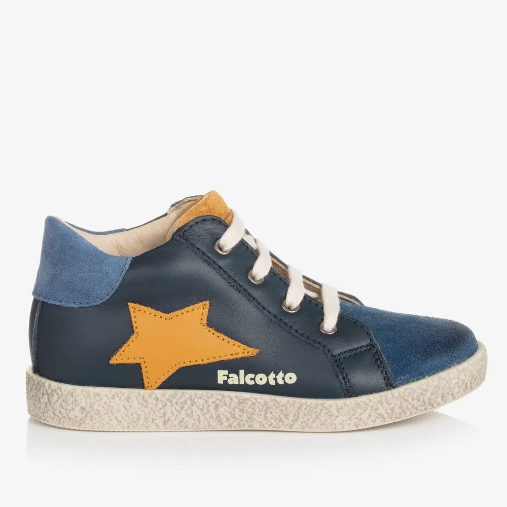 Boys Navy Blue Leather Trainers