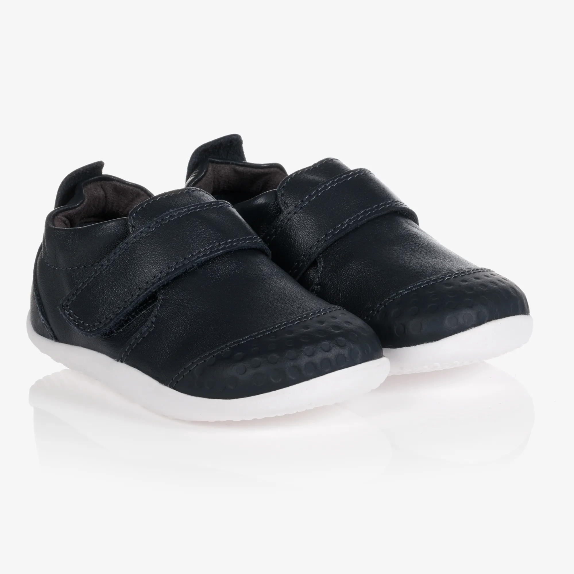 Navy Blue Leather Baby Trainers